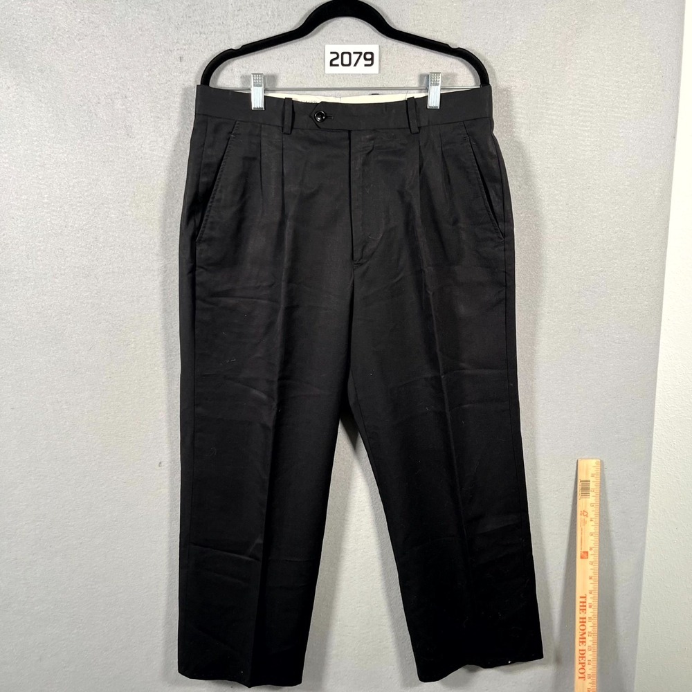 Richard Harris Dress Pants Mens 34 Black Wool Pleated‎ Front Straight Leg Formal